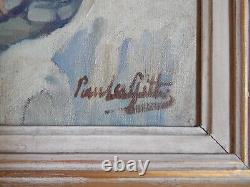 ANCIENT PAINTING Oil on Canvas Artillerymen Resting in a Trench Signed LAFITTE