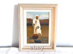 ANCIENT PAINTING Oil on Panel Orientalist NOMAD AT THE WELL Signed G. Kühne 1960