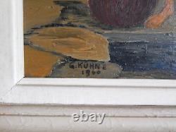 ANCIENT PAINTING Oil on Panel Orientalist NOMAD AT THE WELL Signed G. Kühne 1960