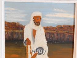 ANCIENT PAINTING Oil on Panel Orientalist NOMAD AT THE WELL Signed G. Kühne 1960
