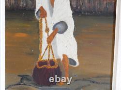 ANCIENT PAINTING Oil on Panel Orientalist NOMAD AT THE WELL Signed G. Kühne 1960