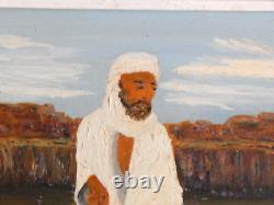ANCIENT PAINTING Oil on Panel Orientalist NOMAD AT THE WELL Signed G. Kühne 1960