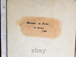 ANCIENT PAINTING Oil on Panel Orientalist NOMAD AT THE WELL Signed G. Kühne 1960