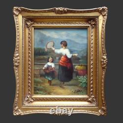 ANCIENT PAINTING by Charles GIR Oil painting on wood dancers gold frame