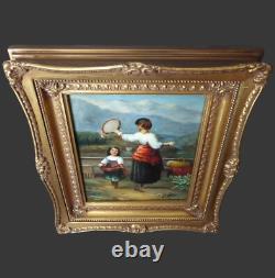 ANCIENT PAINTING by Charles GIR Oil painting on wood dancers gold frame