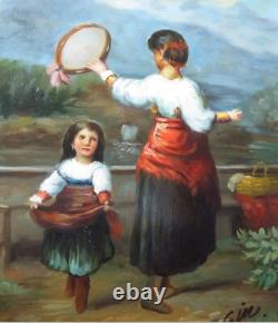 ANCIENT PAINTING by Charles GIR Oil painting on wood dancers gold frame