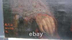 ANCIENT TABLEAU Oil on canvas PORTRAIT WOMAN 1853