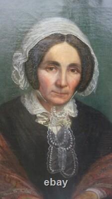 ANCIENT TABLEAU Oil on canvas PORTRAIT WOMAN 1853