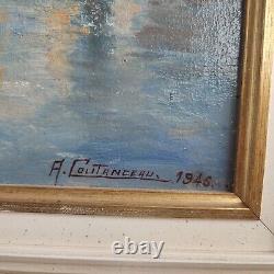 A. Coutanceau Le Pont-neuf 1946 Former Painting Hst Oil On Canvas Box Paris