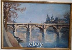 A. Coutanceau Le Pont-neuf 1946 Former Painting Hst Oil On Canvas Box Paris