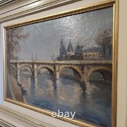 A. Coutanceau Le Pont-neuf 1946 Former Painting Hst Oil On Canvas Box Paris