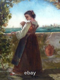 Aa 1520 Beautiful Old Oil Painting On Sign 43cm Signed By Miss Venice