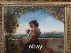 Aa 1520 Beautiful Old Oil Painting On Sign 43cm Signed By Miss Venice