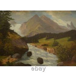 About 1900 Ancient Oil Painting On Canvas Landscape With River 76x58 CM