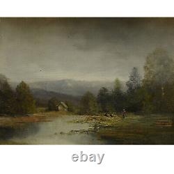 About 1900 Ancient Painting Landscape With River 40x35 CM