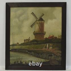 About 1950 Ancient Oil Painting Landscape With MILL 68x61 CM