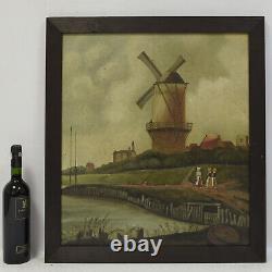 About 1950 Ancient Oil Painting Landscape With MILL 68x61 CM