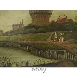 About 1950 Ancient Oil Painting Landscape With MILL 68x61 CM