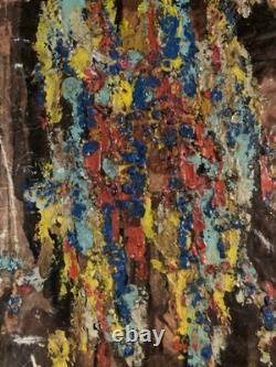 Abstract Oil Painting on Cardboard, Unknown Abstraction, 1960, Vintage