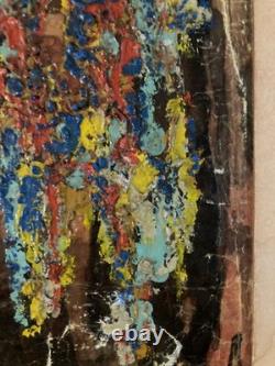 Abstract Oil Painting on Cardboard, Unknown Abstraction, 1960, Vintage
