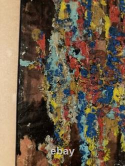 Abstract Oil Painting on Cardboard, Unknown Abstraction, 1960, Vintage