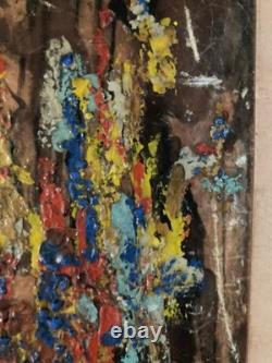 Abstract Oil Painting on Cardboard, Unknown Abstraction, 1960, Vintage