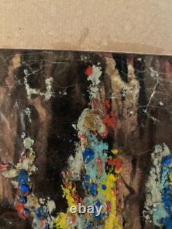 Abstract Oil Painting on Cardboard, Unknown Abstraction, 1960, Vintage