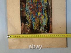 Abstract Oil Painting on Cardboard, Unknown Abstraction, 1960, Vintage