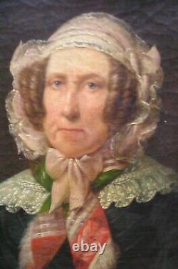 Ancien 19th Oil Tables On Aryna Van Der Pot Presume Portrait Toile