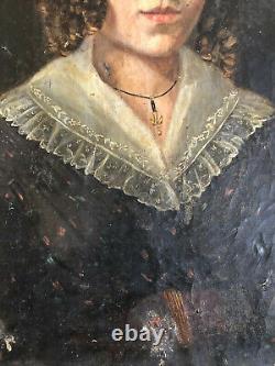 Ancien Portrait Of Oil Women On Toile Epoque 19th Louis Philippe 19th Hst