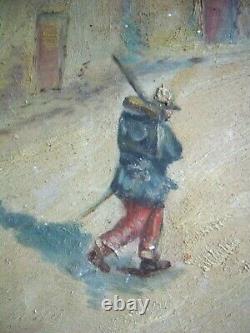 Ancien Table Of Military Soldates Francais Guerre1870 Oil On Panneau Signed