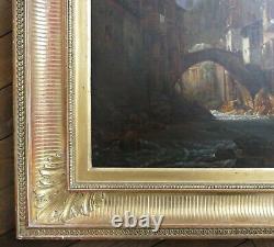 Ancien Table Oil Painting Animated Landscape Switzerland Early 19th Century, To Be Identified