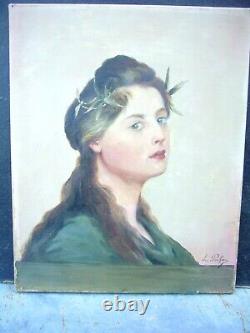 Ancien Table Portrait Women Oil On Toile Signed L. Pichon To Identify