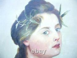 Ancien Table Portrait Women Oil On Toile Signed L. Pichon To Identify