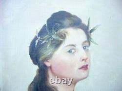 Ancien Table Portrait Women Oil On Toile Signed L. Pichon To Identify