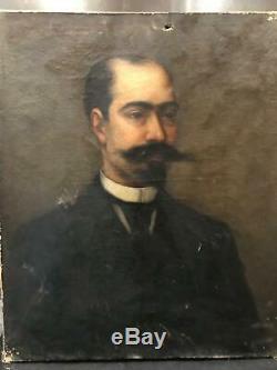 Ancien Table, Portrait, Xix, Portrait Man, Oil On Canvas, Painting