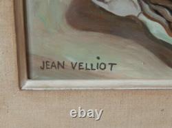 Ancien Tableau Oil On Naïf Art Panel Signed Jean Velliot 1920 1999