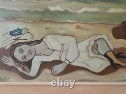 Ancien Tableau Oil On Naïf Art Panel Signed Jean Velliot 1920 1999