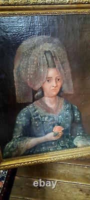 Ancien-portrait Table Of Epoque 18th Period Louis XVI Oil On Toile