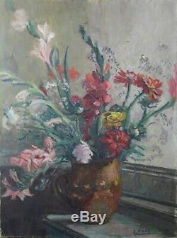 Ancienne Grande Oil On Canvas Depicting A Haas Bouquet Of Gladioli