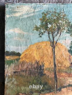 Ancienne Oil Peinture On Toile Landsage Foin Botts Debut 20th