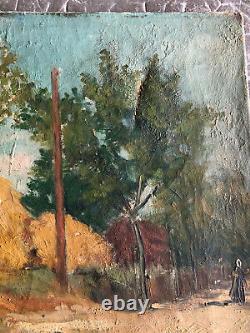 Ancienne Oil Peinture On Toile Landsage Foin Botts Debut 20th