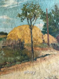 Ancienne Oil Peinture On Toile Landsage Foin Botts Debut 20th