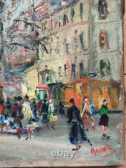 Ancienne Oil Peinture On Toile Parisian Place Animated 20th Paris