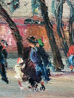 Ancienne Oil Peinture On Toile Parisian Place Animated 20th Paris