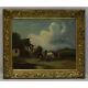 Ancient 1880-1900 Oil Painting Landscape With Horses 85x72 Cm