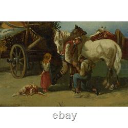 Ancient 1880-1900 Oil Painting Landscape With Horses 85x72 CM