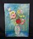 Ancient 1960 Painting Oil On Canvas Bouquet Of Flowers Signature To Identify