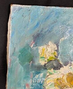 Ancient 1960 Painting Oil On Canvas Bouquet Of Flowers Signature To Identify