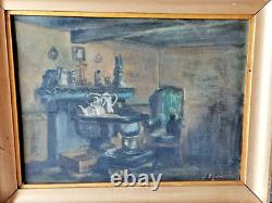 Ancient 19th 18th Century Countryside Interior Oil Painting Signed Polydore